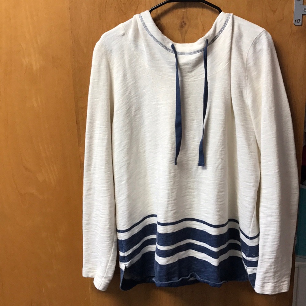 Eddie Bauer Blue and White Hooded Sweater
